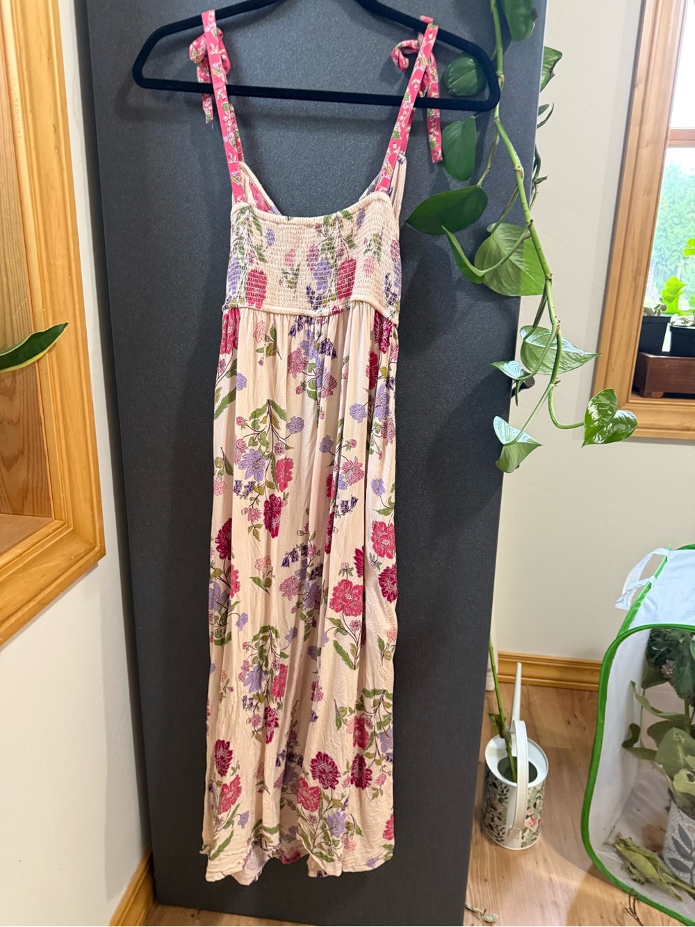 Floral Tie-Shoulder Maxi Dress in Blush Pink